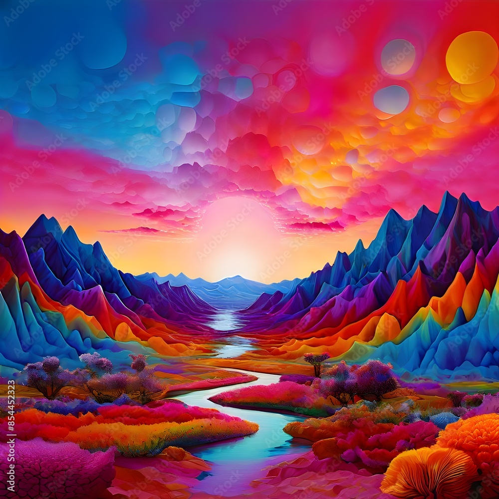 Fototapeta premium The hues of pink, orange, blue, and purple create a captivating scene that highlights the natural beauty of the surroundings.
