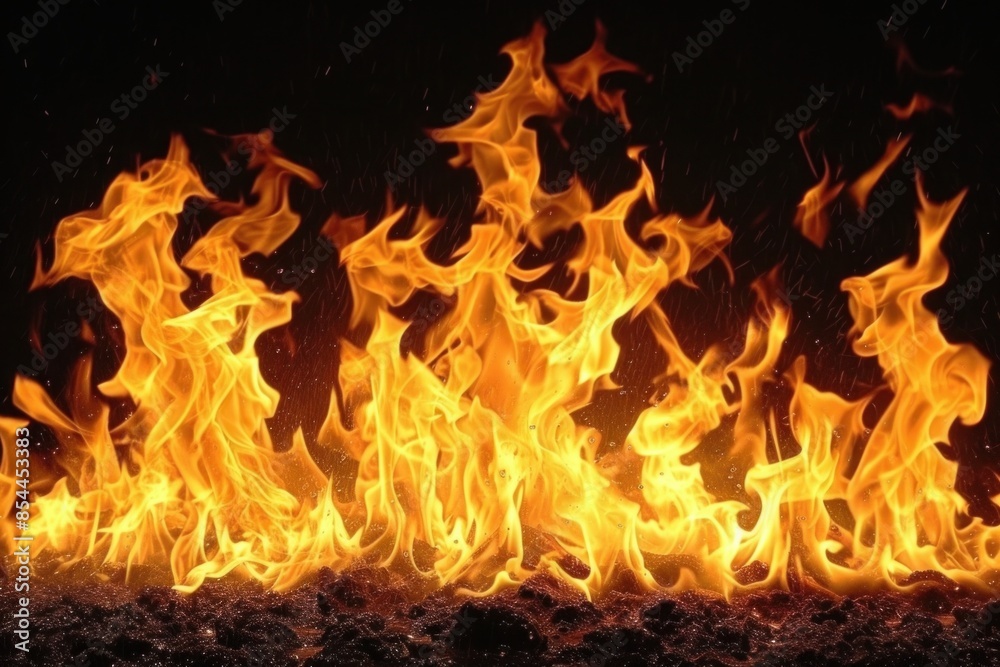 Intense Flames Rising Against a Dark Background, Capturing the Essence of Fire