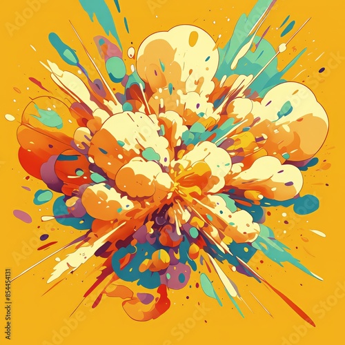 Cartoon explosion with vibrant colors.