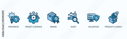 Initiative Banner Web Icon Vector Illustration Concept With Progress, Target Audience, Brand, Audit, Validation, Product Launch