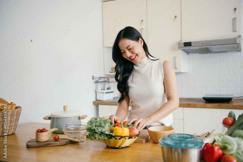 Young Woman Preparing Fresh Vegetables in a Modern Kitchen with a Bright and Cheerful Atmosphere Young Woman Preparing Fresh Vegetables in a Modern Kitchen with a Bright and Cheerful Atmosphere