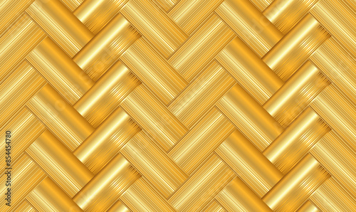 3D Golden wicker seamless vector pattern. Abstract luxury golden weave pattern. Metallic weave ribbons. Golden wicker pattern. Luxury woven texture.Gold metal ornament background. Premium Vector EPS10