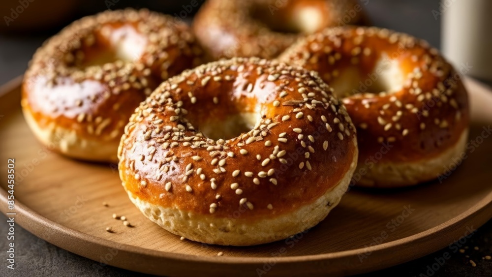 Deliciously toasted sesame bagels ready to be enjoyed Deliciously toasted sesame bagels ready to be enjoyed