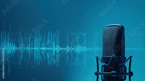 Studio Microphone with Audio Waves photo