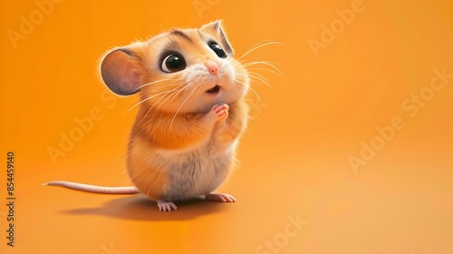 Curious Hamster with Surprised Expression on Orange Backdrop © CYBERUSS