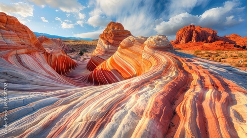 Fire Wave in Valley of Fire State Park at Sunny day,