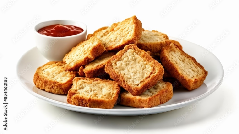 Deliciously toasted bread bites ready to be savored Deliciously toasted bread bites ready to be savored