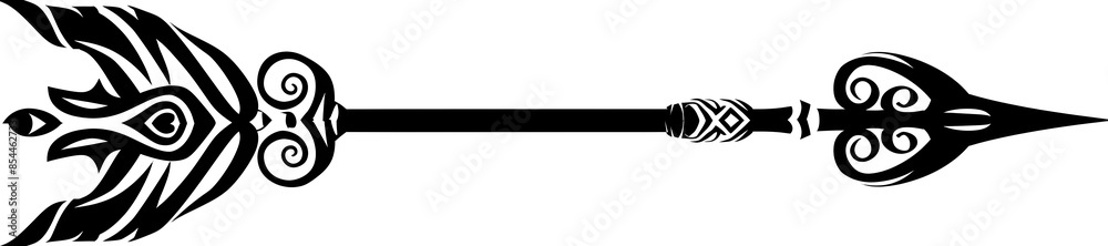 Minimalistic Tribal Arrow with Spiral Ends in Clip Art Style on White Background