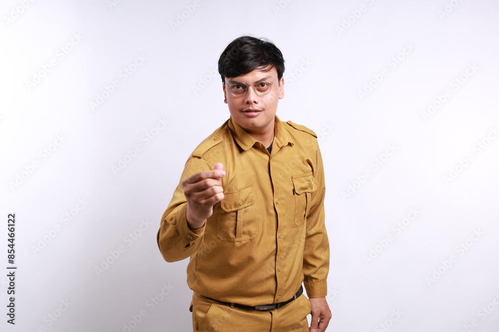 Gesture of man worker in indonesia begging for money. corrupt employee, corruption concept Gesture of man worker in indonesia begging for money. corrupt employee, corruption concept