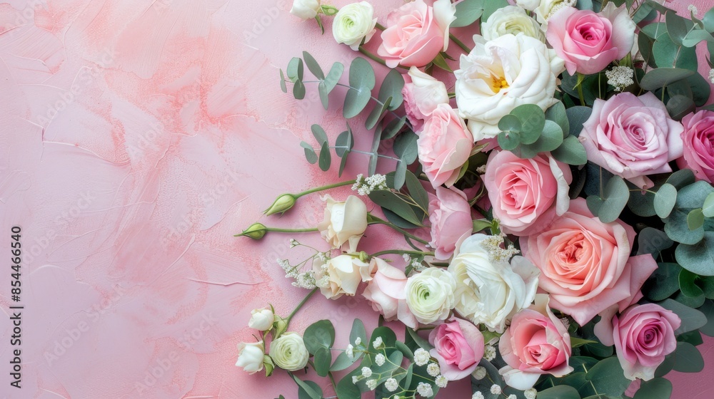 romantic bouquet of garden roses on pastel color background romantic bouquet of garden roses on pastel color background
