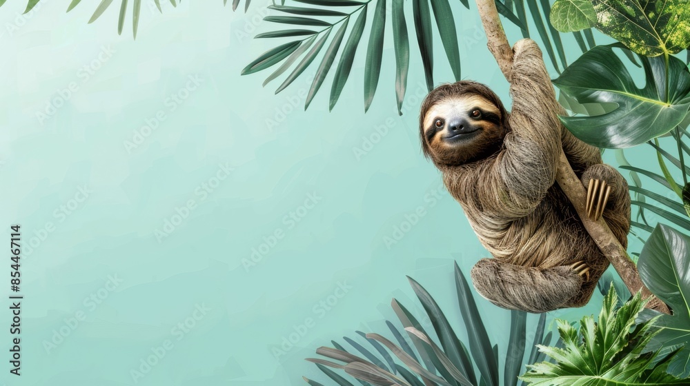 sloth hanging from a tree branch in a jungle sloth hanging from a tree branch in a jungle