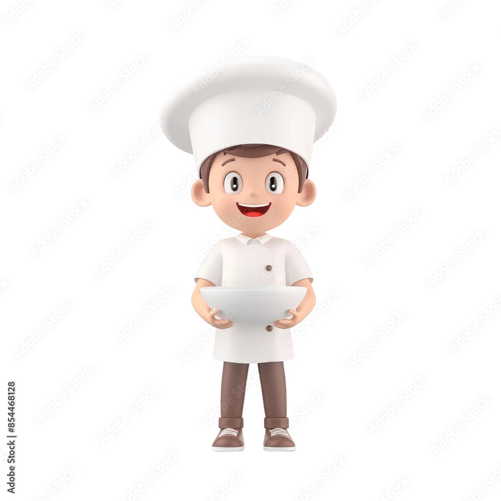 Cartoon chef character in white uniform holding a mixing bowl on transparent background clipart Cartoon chef character in white uniform holding a mixing bowl on transparent background clipart