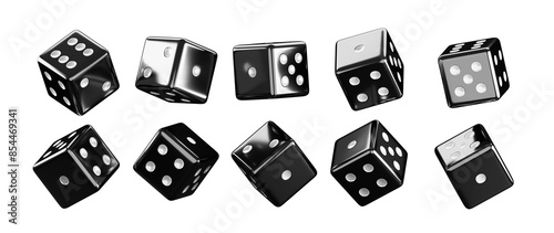Foto Black dice isolated 3d render icons set