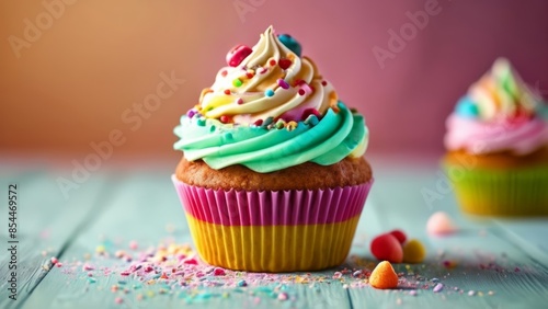  Deliciously decorated cupcake with vibrant frosting and sprinkles
