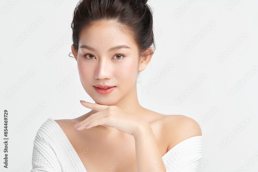 Beautiful young asian woman with clean fresh skin on white background, Face care, Facial treatment, Cosmetology, beauty and spa, Asian women portrait. Beautiful young asian woman with clean fresh skin on white background, Face care, Facial treatment, Cosmetology, beauty and spa, Asian women portrait.