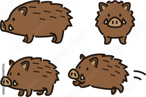シンプルでかわいいイノシシのイラストセット