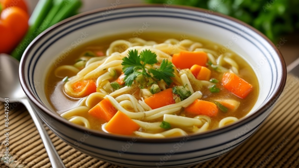 Warm and cozy noodle soup with carrots and herbs Warm and cozy noodle soup with carrots and herbs