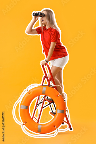 Female lifeguard with binoc...