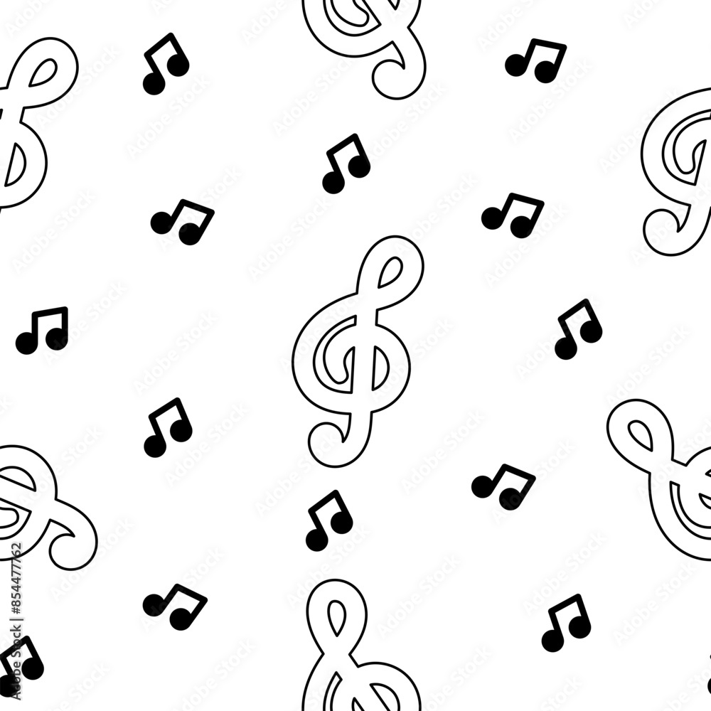 Fototapeta premium Musical notes. Seamless pattern. Coloring Page. Hand drawn style. Vector drawing. Design ornaments.