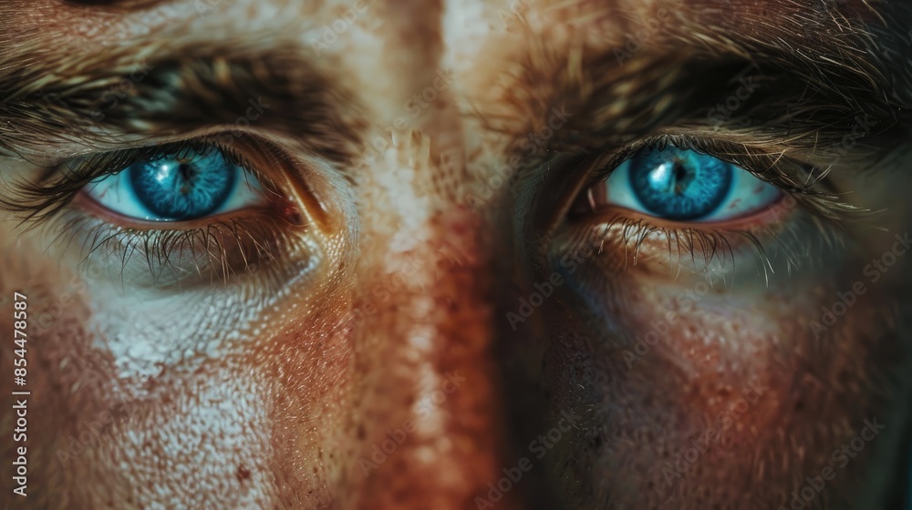 Macro shot of a man with blue eyes Macro shot of a man with blue eyes
