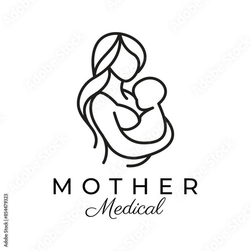 Elegant Minimalist Mother and Baby logo design, perfect for branding clinics, medical services, maternal health, pregnancy, and childcare