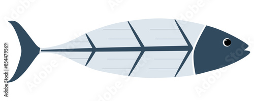 Fishbone diagram with a Eastern Little Tuna Fish on white background. Vector infographic.