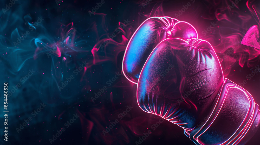 Fototapeta premium Neon Glowing Boxing Gloves in Purple, pink and Blue colors
