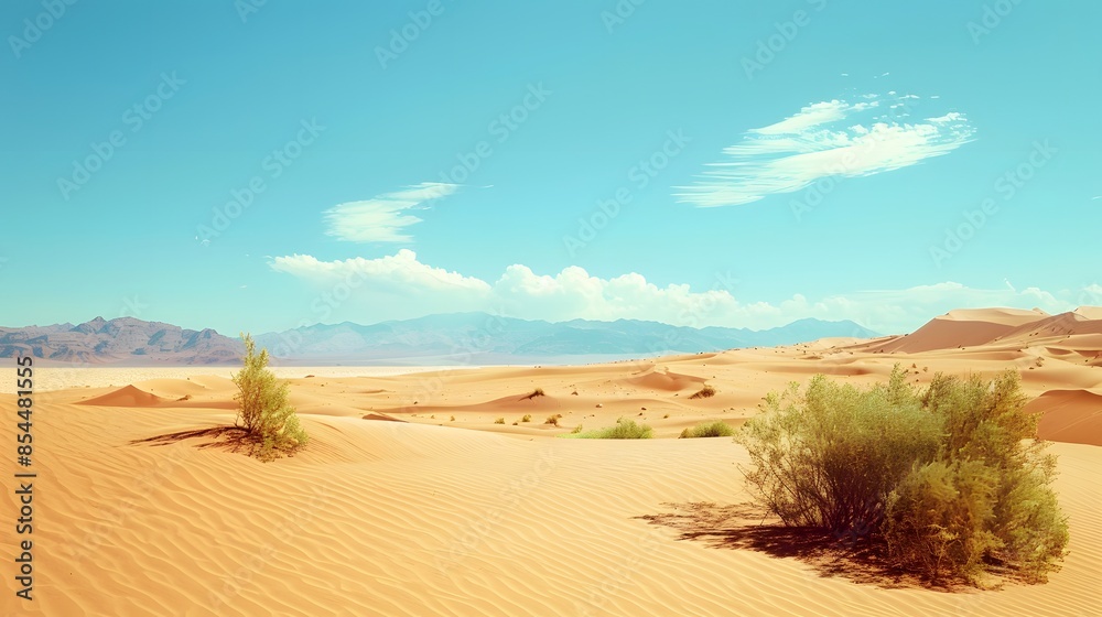 Realistic desert landscape. Beautiful view on realistic sand dunes. Made with generative ai Realistic desert landscape. Beautiful view on realistic sand dunes. Made with generative ai