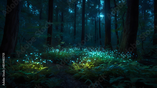 Radiant Nature: A Magical Bioluminescent Forest