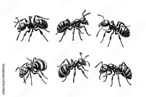 Vintage engraving isolated ant set ink sketch. black and white engrave isolated ant illustration