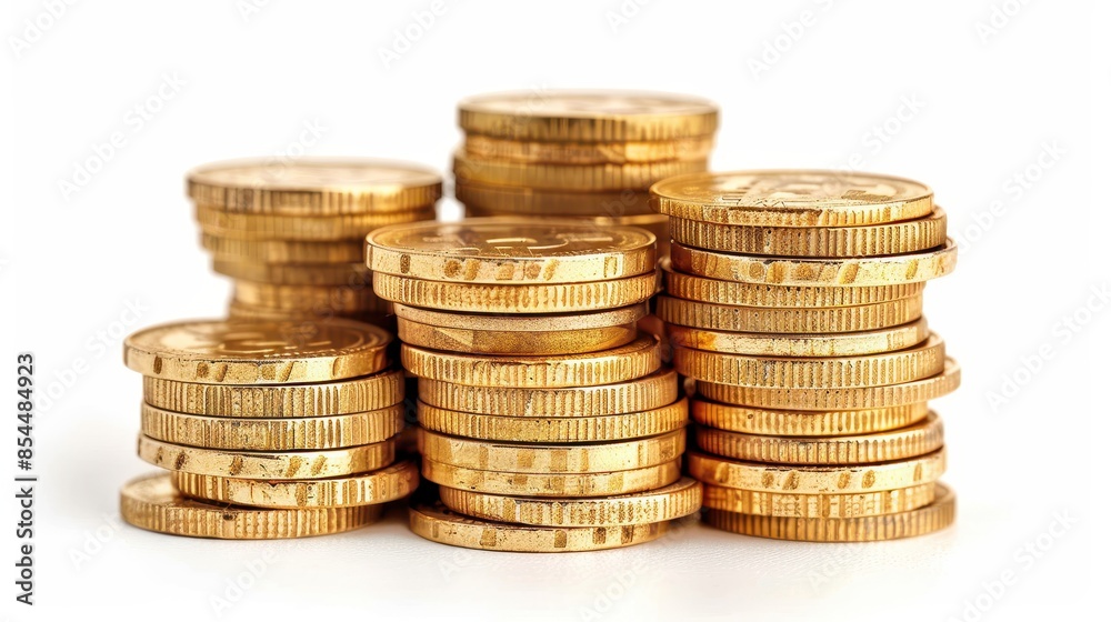 Stack of gold coins isolated on white background. Perfect for financial, investment, and wealth-related concepts and designs. Stack of gold coins isolated on white background. Perfect for financial, investment, and wealth-related concepts and designs.