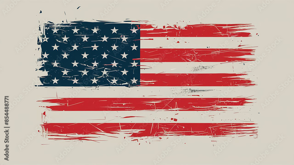 flat design grunge American flag with white background. Generative AI flat design grunge American flag with white background. Generative AI