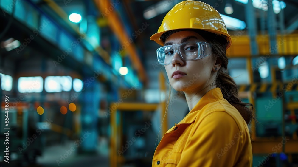 Young engineer woman and working engineering in industry. Portrait of young female worker in the factory. Work at the Heavy Industry Manufacturing Facility concept. Young engineer woman and working engineering in industry. Portrait of young female worker in the factory. Work at the Heavy Industry Manufacturing Facility concept.