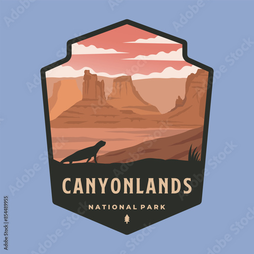 canyonlands national park emblem patch logo vector illustration design, utah landmark sticker style