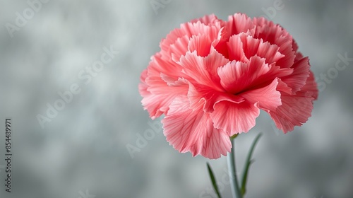 Delicate Carnation Flower on a Minimalist White Background, Showcasing Vibrant Pink Petals and Natural Elegance in a Clean, Open Space Design