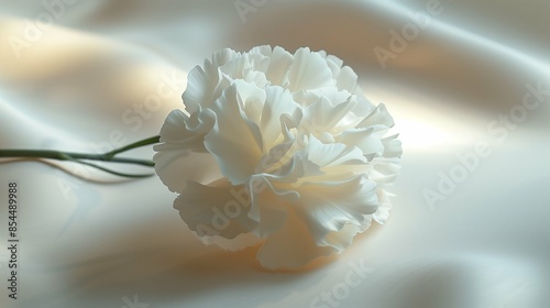 Delicate Carnation Flower on a Minimalist White Background, Showcasing Vibrant Pink Petals and Natural Elegance in a Clean, Open Space Design