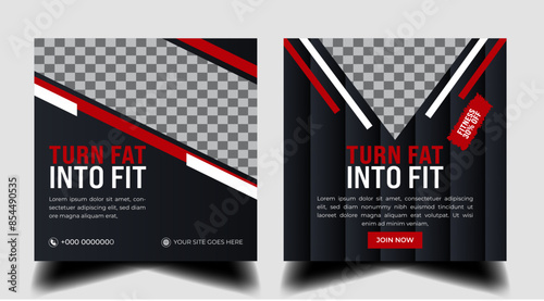 Fitness gym Social Media poster Web banner Template with red and green. Sport banner design for Health club