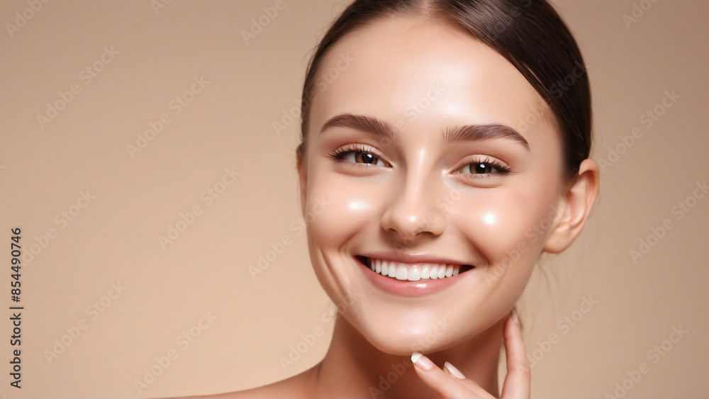 Woman smiling while touching her flawless glowy skin with copy space for your advertisement, skincare
Woman smiling while touching her flawless glowy skin with copy space for your advertisement, skincare