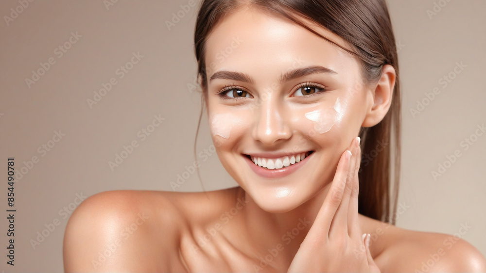 Woman smiling while touching her flawless glowy skin with copy space for your advertisement, skincare
Woman smiling while touching her flawless glowy skin with copy space for your advertisement, skincare