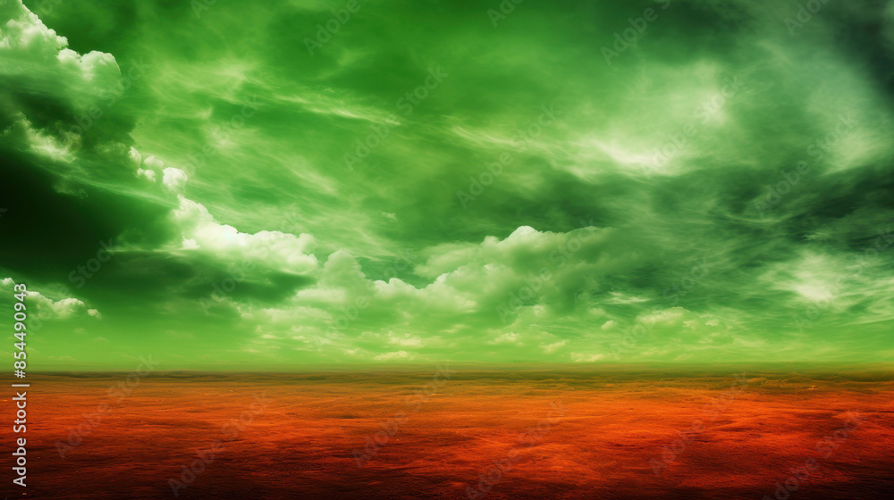 Obraz premium Vibrant computergenerated image of a field with a striking green and orange background.