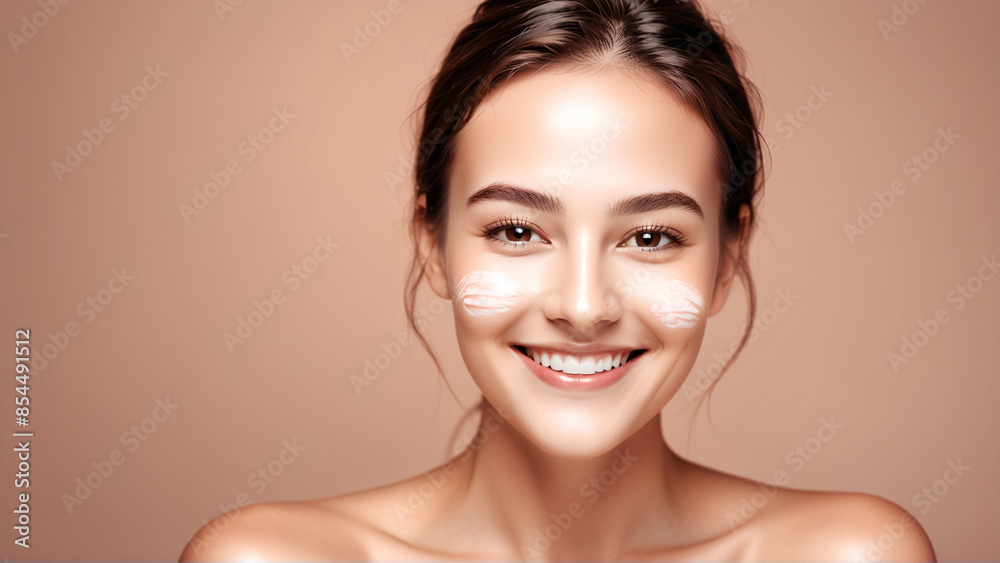 Woman smiling while touching her flawless glowy skin with copy space for your advertisement, skincare
Woman smiling while touching her flawless glowy skin with copy space for your advertisement, skincare