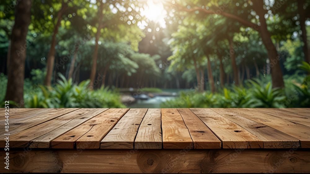 Outdoor background Wooden table in 3d png transparent using for product presentation. Abstract backgrounds. Ai generative Outdoor background Wooden table in 3d png transparent using for product presentation. Abstract backgrounds. Ai generative