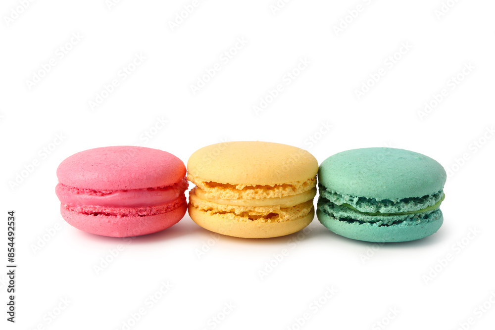 Different tasty sweet macaroons on white background Different tasty sweet macaroons on white background