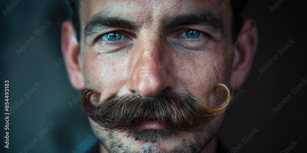 Obraz premium Wisdom, experience, barber advert concept. Portrait of an adult male good-looking man with a long, hipter moustage white beard and blue eyes