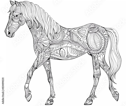 Obraz na płótnie coloring page for adults, horse in full side view with mandala pattern w salonie