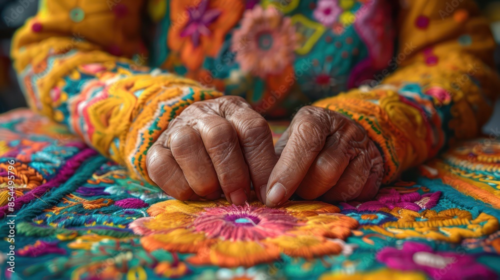 A close-up of hands making traditional Hispanic textiles, showcasing intricate patterns and colors. A close-up of hands making traditional Hispanic textiles, showcasing intricate patterns and colors.