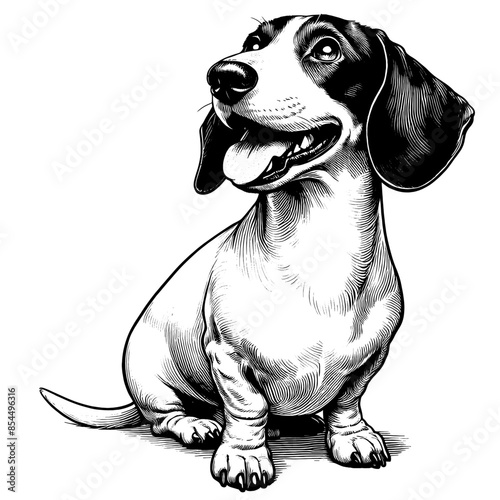 Hand drawn Cute Dachshund in full-body, vector sketch isolated on white background.	