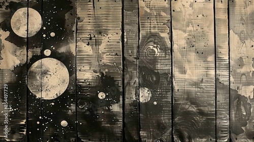 Aged Wooden Wall with Black and White Peeling Paint