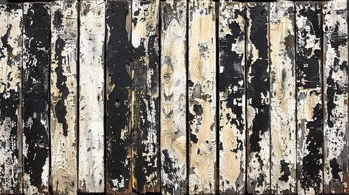 Aged Wooden Wall with Black and White Peeling Paint