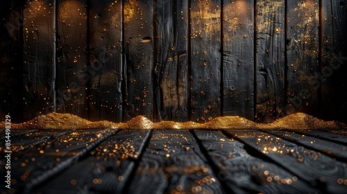 Rustic Wooden Wall with Gold, Red, and Black Paint Textures